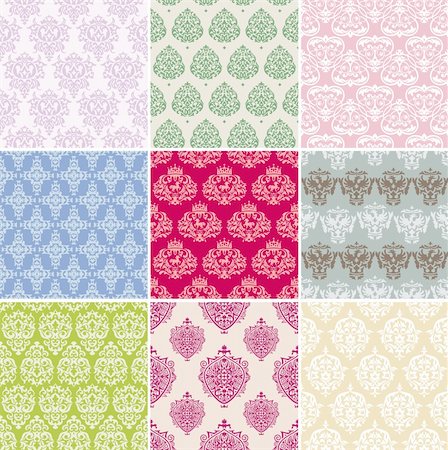 damask vector - set of seamless retro background vector illustration Stock Photo - Budget Royalty-Free & Subscription, Code: 400-06096125