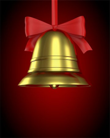 simsearch:400-06391837,k - Christmas bell with red ribbon on red gradient background Stock Photo - Budget Royalty-Free & Subscription, Code: 400-06096356