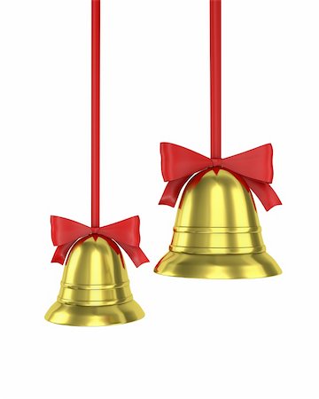 simsearch:400-06391837,k - Two Christmas bells with red ribbons isolated on white background Stock Photo - Budget Royalty-Free & Subscription, Code: 400-06096359