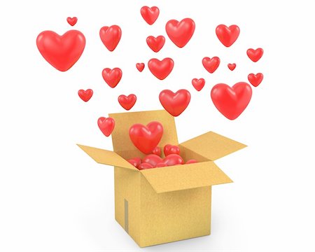 Carton box with a lot of flying out hearts, isolated on white background Photographie de stock - Aubaine LD & Abonnement, Code: 400-06096365