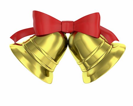 simsearch:400-06391837,k - Two Christmas bells tied with red ribbon isolated on white background Stock Photo - Budget Royalty-Free & Subscription, Code: 400-06096360