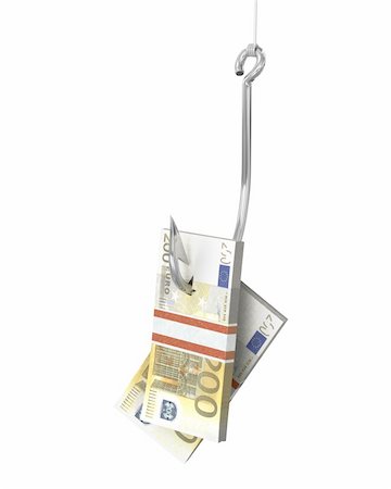 Pack of euro on a fishing hook, isolated on white background Stock Photo - Budget Royalty-Free & Subscription, Code: 400-06096418