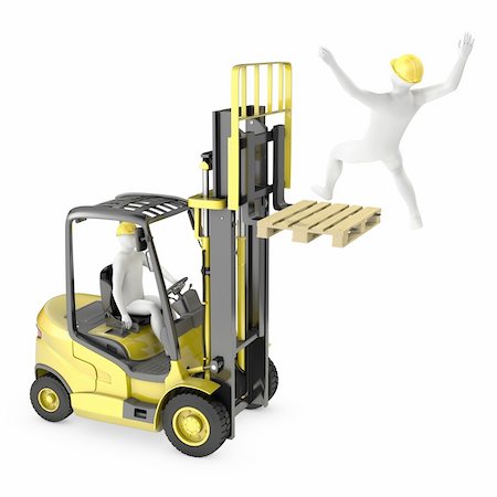 simsearch:400-08260997,k - Abstract white man falling from lift truck fork, due to safety violation, isolated on white background Fotografie stock - Microstock e Abbonamento, Codice: 400-06096466