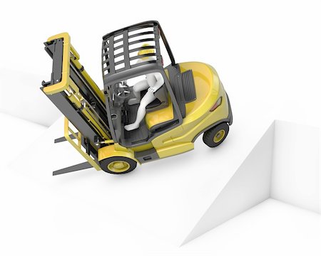 simsearch:400-06096469,k - Yellow fork lift truck falling after turning on slope, isolated on white background Stock Photo - Budget Royalty-Free & Subscription, Code: 400-06096476