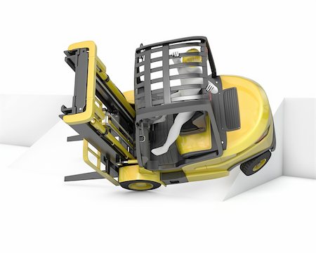 simsearch:400-06096455,k - Yellow fork lift truck falling after turning on slope, isolated on white background Foto de stock - Super Valor sin royalties y Suscripción, Código: 400-06096477