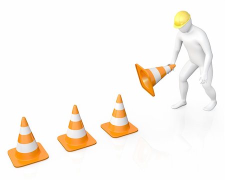 simsearch:400-08093747,k - Abstract white guy places road cones, isolated on white background Stockbilder - Microstock & Abonnement, Bildnummer: 400-06096486