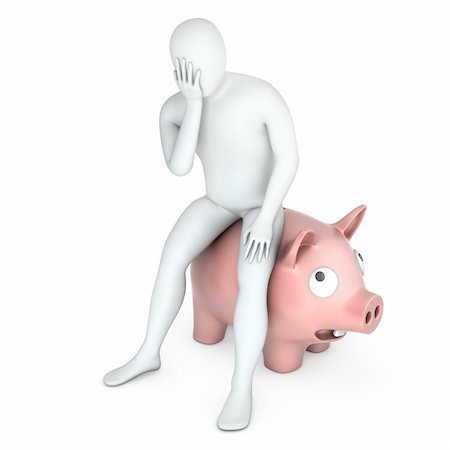 simsearch:400-04816321,k - Abstract white man sits on piggy bank, isolated on white background Stock Photo - Budget Royalty-Free & Subscription, Code: 400-06096480