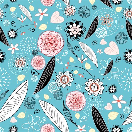 Seamless floral pattern with leaves on a bright blue background Stock Photo - Budget Royalty-Free & Subscription, Code: 400-06096672