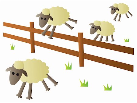 fuller - An illustration of the classic counting sheep jumping over a fence theme for trying to fall asleep. Stock Photo - Budget Royalty-Free & Subscription, Code: 400-06096690