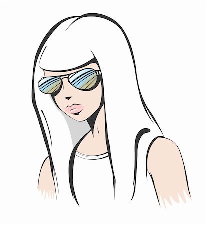drawing of beautiful blonde - Vector beautiful girl wearing sunglasses, portrait Stock Photo - Budget Royalty-Free & Subscription, Code: 400-06096700