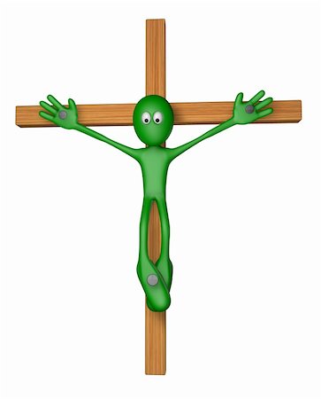 simsearch:400-08975570,k - green guy nailed on wooden cross - 3d illustration Stock Photo - Budget Royalty-Free & Subscription, Code: 400-06096774