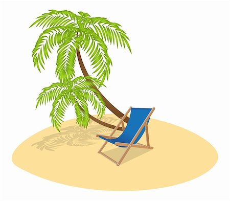 seagulls at beach - Sun lounger and two palm trees. Vector illustration. Stock Photo - Budget Royalty-Free & Subscription, Code: 400-06097086
