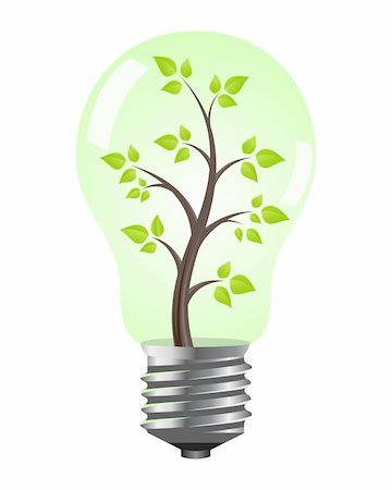 Light bulb with tree inside. Vector illustration, isolated on white. Stock Photo - Budget Royalty-Free & Subscription, Code: 400-06097089