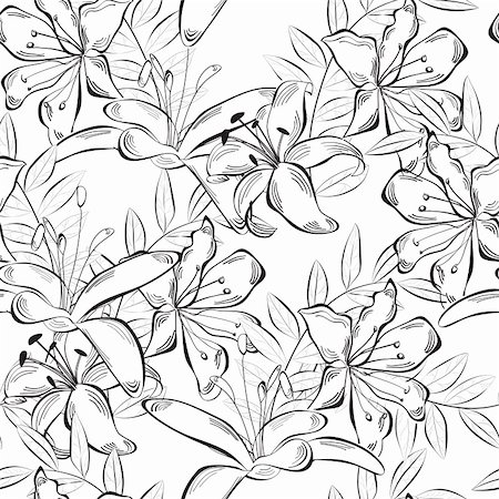 simsearch:400-08806227,k - Monochrome seamless wallpaper with lily flowers Stock Photo - Budget Royalty-Free & Subscription, Code: 400-06097179