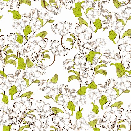 spring background tiles - Decorative seamless background with white flowers Stock Photo - Budget Royalty-Free & Subscription, Code: 400-06097191