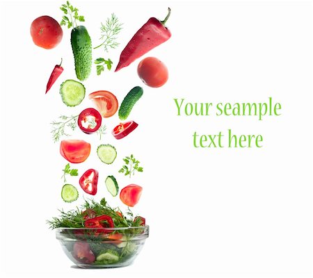 simsearch:400-06391350,k - Falling fresh VeFalling fresh Vegetables for a salad. Isolated on white.getables for a salad. Isolated on white. Photographie de stock - Aubaine LD & Abonnement, Code: 400-06097257