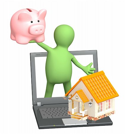 simsearch:400-04089513,k - Puppet with piggy bank and house. Isolated over white Stock Photo - Budget Royalty-Free & Subscription, Code: 400-06097293