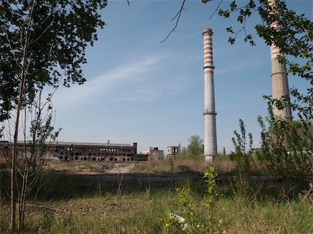 ruin of old  factory from  chimneys Stock Photo - Budget Royalty-Free & Subscription, Code: 400-06097317