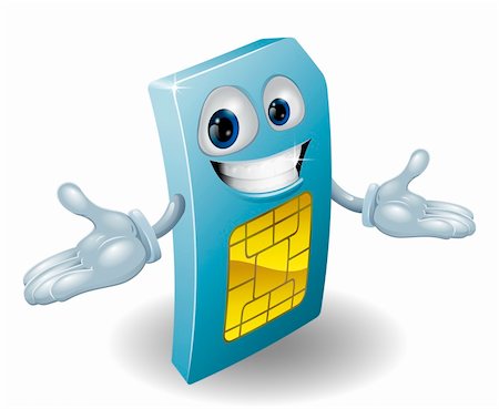 sim card - A mobile phone subscriber identity module card mascot Stock Photo - Budget Royalty-Free & Subscription, Code: 400-06097402