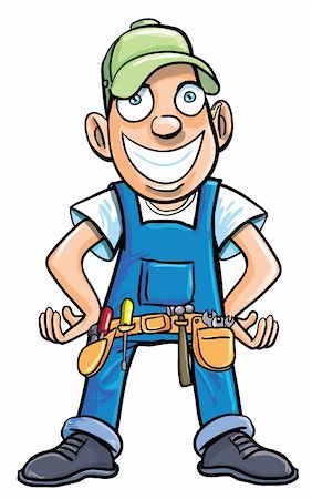 service construction - Cartoon handyman with tools. Isolated on white Stock Photo - Budget Royalty-Free & Subscription, Code: 400-06098563