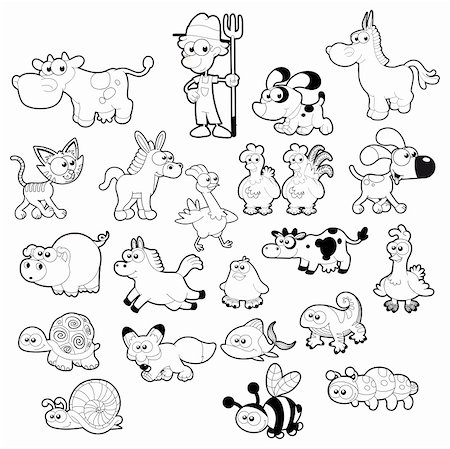 simsearch:400-07626711,k - Farm animal family. Vector isolated black and white characters. Stock Photo - Budget Royalty-Free & Subscription, Code: 400-06098586