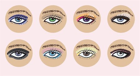 simsearch:400-08096297,k - Set of vector illustrations with beautiful female eyes with different makeup Stock Photo - Budget Royalty-Free & Subscription, Code: 400-06098847