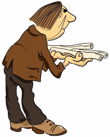 A man with a scroll of paper. Vector illustration, cartoon Foto de stock - Super Valor sin royalties y Suscripción, Código: 400-06098950