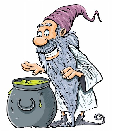 Cartoon Wizard with boiling cauldron. Isolated on white Foto de stock - Super Valor sin royalties y Suscripción, Código: 400-06098978