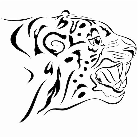 Tiger. Tattoos. Black on white predator. Vector illustration Stock Photo - Budget Royalty-Free & Subscription, Code: 400-06099097