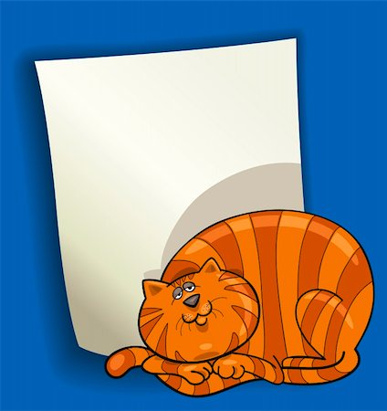 cartoon design illustration with blank page and sleepy red fat cat Stock Photo - Budget Royalty-Free & Subscription, Code: 400-06099216