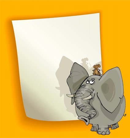 funny mice - cartoon design illustration with blank page and mouse on the elephant Stock Photo - Budget Royalty-Free & Subscription, Code: 400-06099217