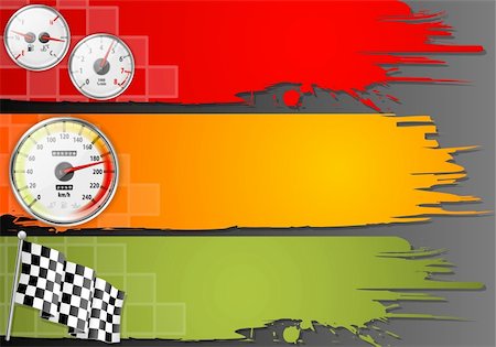simsearch:400-06913633,k - Three Speed Frame with Detailed Car Speedometer, Tachometer, Fuel and Temperature Gauges and Flag, vector Fotografie stock - Microstock e Abbonamento, Codice: 400-06099528