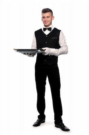 person and cut out and waiter - A young boy waiter with a tray. Isolated background and clipping path Stock Photo - Budget Royalty-Free & Subscription, Code: 400-06099712