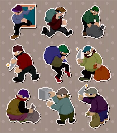 robbery cartoon - thief stickers Stock Photo - Budget Royalty-Free & Subscription, Code: 400-06099778
