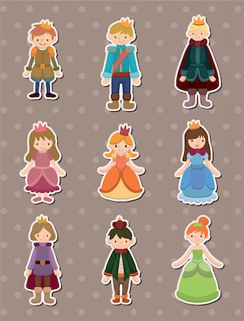 fairy tale characters how to draw - cartoon Prince and Princess  stickers Stock Photo - Budget Royalty-Free & Subscription, Code: 400-06099792