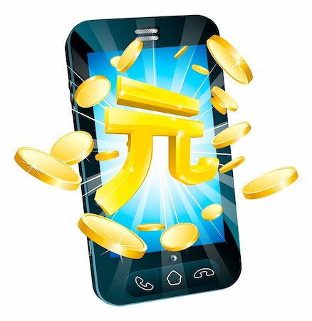 Yuan money phone concept illustration of mobile cell phone with gold Yuan sign and coins Photographie de stock - Aubaine LD & Abonnement, Code: 400-06099862