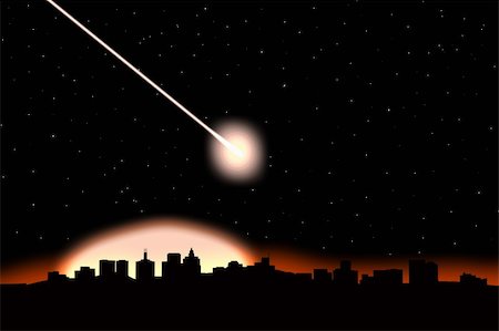 Asteroid impact on a city-image made with Photoshop CS3 Photographie de stock - Aubaine LD & Abonnement, Code: 400-06090144