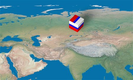 Location of Russia with a 3d cube over the map Stock Photo - Budget Royalty-Free & Subscription, Code: 400-06090340