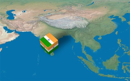 Location of India with a 3d cube over the map Stock Photo - Budget Royalty-Free & Subscription, Code: 400-06090341