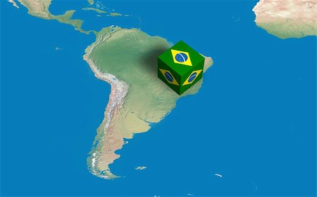 Location of Brazil with a 3d cube over the map Stock Photo - Budget Royalty-Free & Subscription, Code: 400-06090342