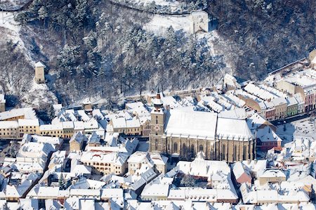 Aerial view of the gothic Black Church and defence White and Black Towers, Brasov, Romania Stock Photo - Budget Royalty-Free & Subscription, Code: 400-06090432