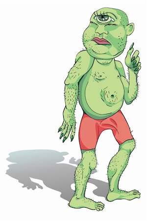 hand drawn cyclop ogre, green character with pink shorts isolated on white Foto de stock - Super Valor sin royalties y Suscripción, Código: 400-06090501