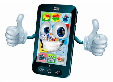 simsearch:400-05927885,k - Black mobile phone mascot character cartoon illustration giving a thumbs up Stock Photo - Budget Royalty-Free & Subscription, Code: 400-06090560