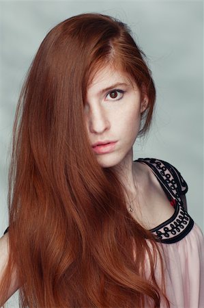 pretty sensual redhead girl with freckles and long hair Stock Photo - Budget Royalty-Free & Subscription, Code: 400-06090580