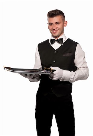 person and cut out and waiter - A young boy waiter with a tray. Isolated background and clipping path Stock Photo - Budget Royalty-Free & Subscription, Code: 400-06091243