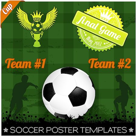 simsearch:400-04397543,k - Soccer Poster with Players with Ball on grunge background, element for design, vector illustration Fotografie stock - Microstock e Abbonamento, Codice: 400-06091485