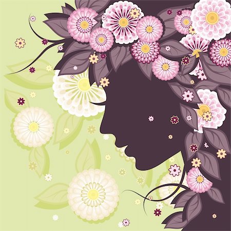 Floral decorative background with daisies patterns and woman face silhouette. Stock Photo - Budget Royalty-Free & Subscription, Code: 400-06091642