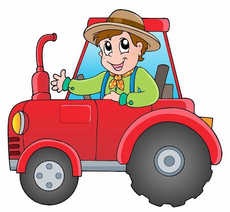 Cartoon farmer on tractor - vector illustration. Stock Photo - Budget Royalty-Free & Subscription, Code: 400-06091803