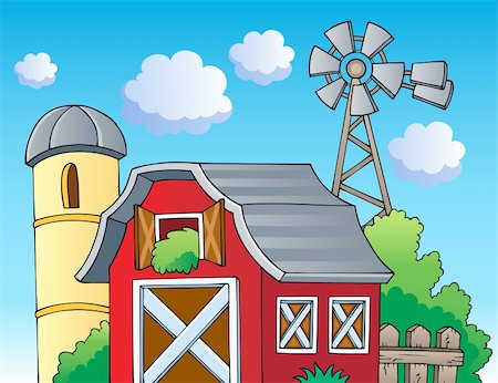 farm windmill with silo pictures - Farm theme image 2 - vector illustration. Stock Photo - Budget Royalty-Free & Subscription, Code: 400-06091834