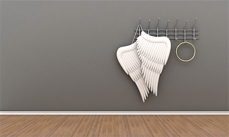 Illustration of wings of an angel and nimbus on a hanger Foto de stock - Super Valor sin royalties y Suscripción, Código: 400-06091868